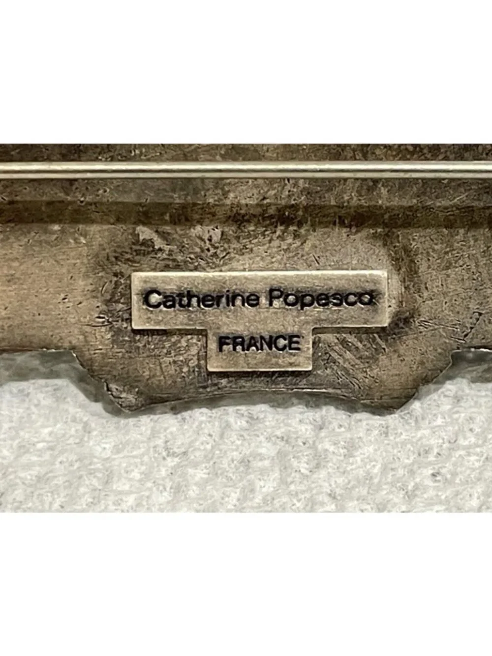 Vintage Catherine Popesco France Enamel Bar Brooch Purple Green Revival Stamped